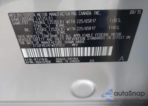 2015 Toyota Rav4 Le from USA, damaged, VIN 2T3ZFREV4FW217053